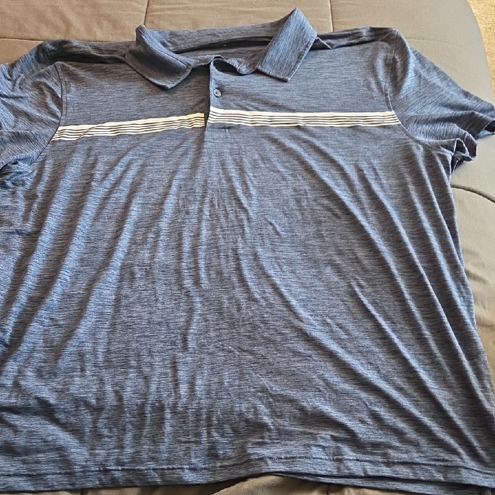 George Heathered Navy Polo Shirt with Stripes